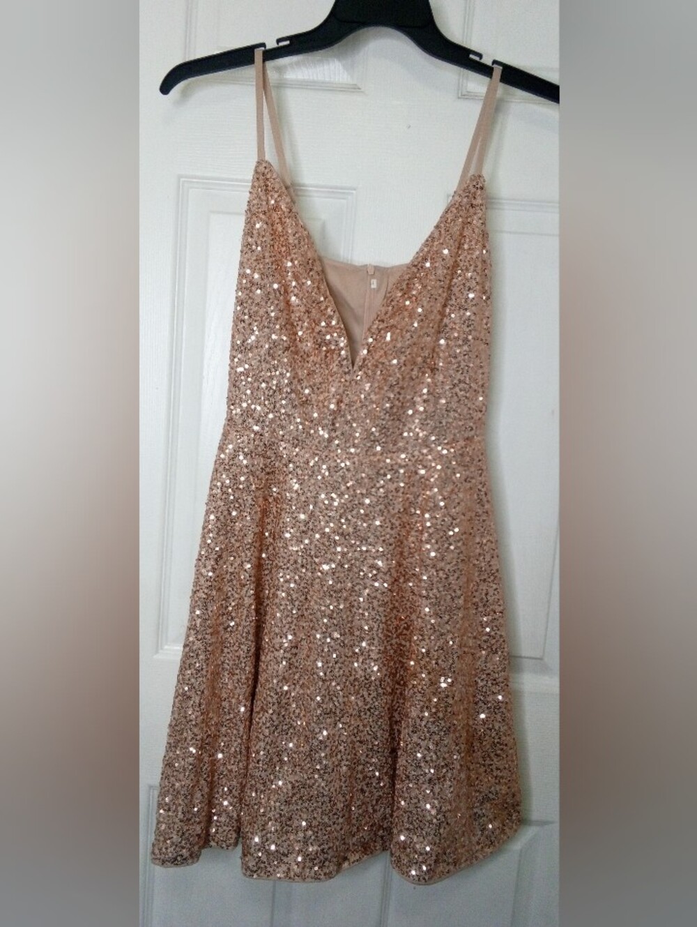Rose Gold Sequin V-Neck Prom Dress